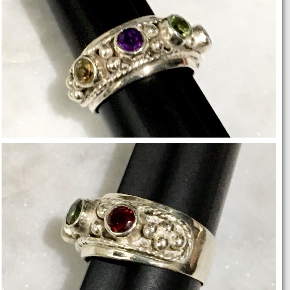Sterling Silver Multi Color Bezel Ring Sz 6